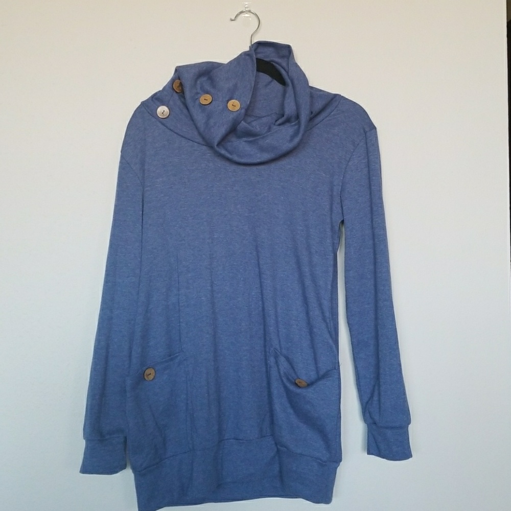 Women's blue cowl neck sweater, medium